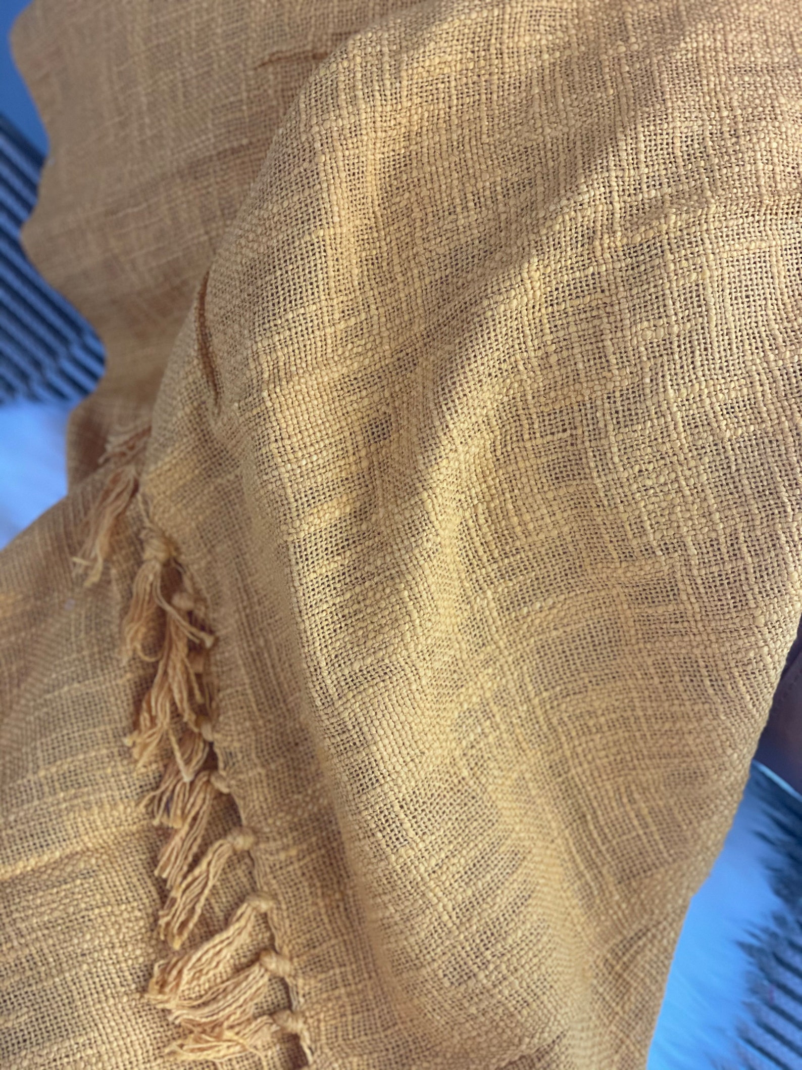 100 Cotton Natural Dyed Mustard Color Woven Throw Blanket Etsy