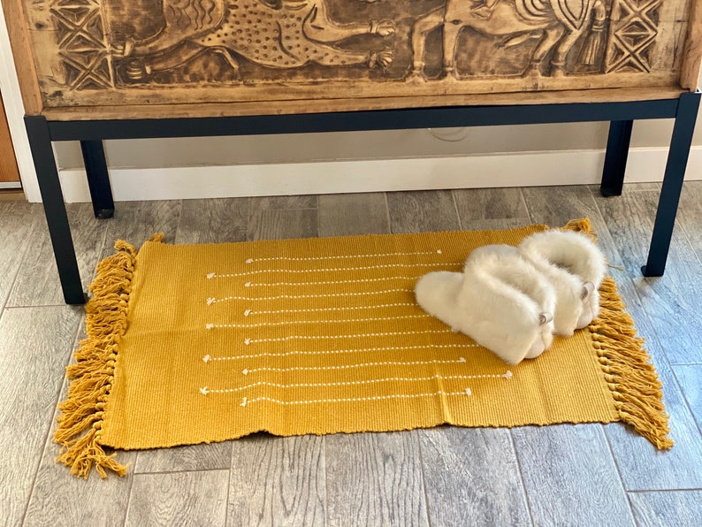 Mustard Yellow hand woven small area rug rug with Tassels Etsy