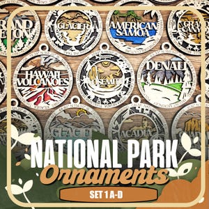 National Park- Laser Cut Wooden Christmas Ornaments Set 1 A-D