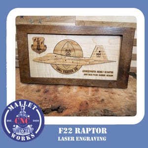 F22 Raptor Laser Engraving, Customizable, Framed Or Not. Military/Work Service Gift