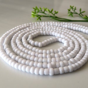Solid White, African Tie On Waist Beads, Ghana Belly Beads, Custom Beads For Weight Loss, Plus Size Thread Stomach Chain Beads, Body Jewelry
