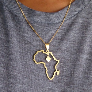 Afrika Karte ausgeschnitten Herz Halskette - Afrikanische Halskette - Land Halskette -Vergoldete Edelstahl Halskette - Afrika - Afrikanisch