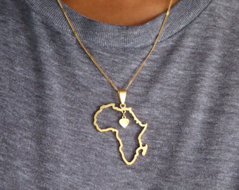 Africa map cut out heart necklace - African necklace - country necklace -Gold plated Stainless steel Necklace- Africa - African