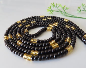Black & Gold Waist Beads, Tie On Belly Chain, Cotton String
