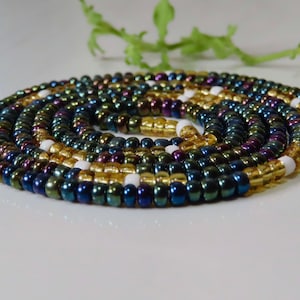 Rainbow Iris Gold, African Tie On Waist Beads, Belly Beads, Custom Beads For Weight Loss, Plus Size Thread Stomach Chain Beads, Body Jewelry