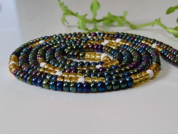 Rainbow Iris Gold, African Tie on Waist Beads, Belly Beads, Custom