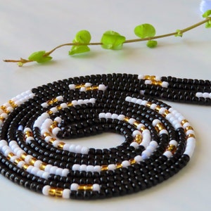 Black White Gold, African Tie On Waist Beads, Belly  Beads, Custom Beads For Weight Loss, Plus Size Thread Stomach Chain Beads, Body Jewelry