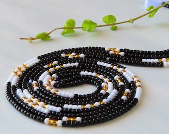 Schwarze, weiße & Gold Taille Perlen, Baumwolle Schnur Bauchkette, Plus Size Körperschmuck