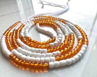 Orange & White Tie On Waist Beads, Cotton String Belly Beads