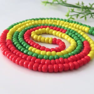 Red Yellow Green, African Tie On Waist Beads, Belly Beads, Custom Beads For Weight Loss, Plus Size Thread Stomach Chain Beads, Body Jewelry