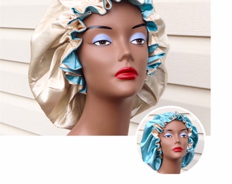 Reversible Satin Bonnet Large Size | Adjustable Tie-On Sleep Bonnet for Natural Hair, Braids, Curls & Locs | Protective Hair Cap
