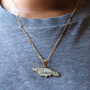 Collier Jamaïque - Collier carte du pays - Collier Jamaïque en acier inoxydable plaqué or - Collier plaqué or - Jamaïque - Pendentif Jamaïque