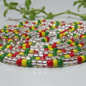 Rasta Colour, African Tie On Waist Beads, Belly Beads, Custom Ghana Beads For Weight Loss, Plus Size Thread Stomach Chain Bead, Body Jewelry