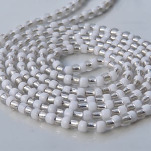 White and Clear, African Tie On Waist Beads, Belly Beads, Custom Beads For Weight Loss, Plus Size Thread Stomach Chain Beads, Body Jewelry
