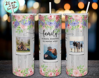 Famiglia Sempre per sempre Cornice Tumbler Rose Floral & Wood Foto Sublimazione Design 20 oz Skinny Tumbler Design Instant Download SOLO PNG.