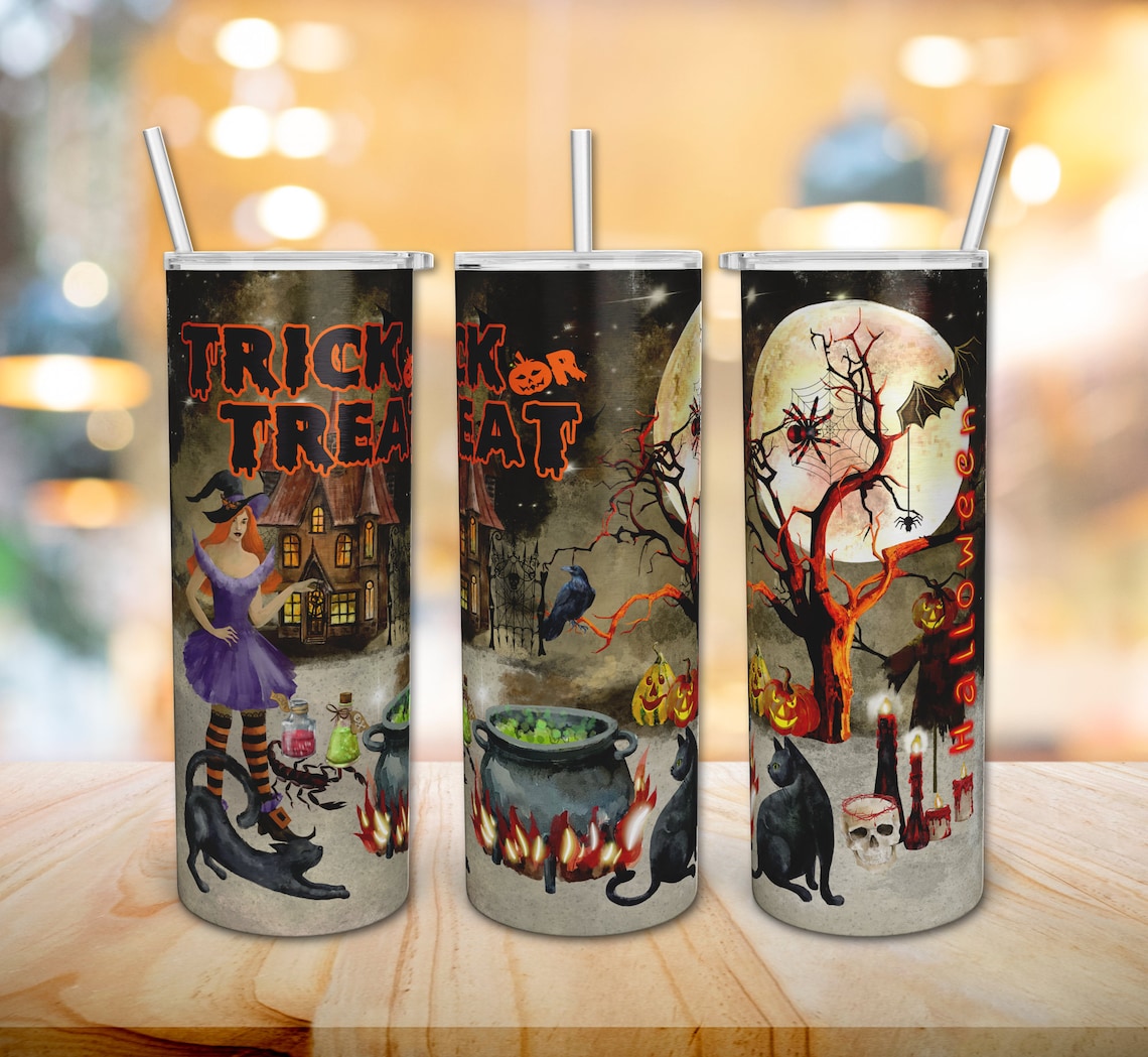 Trick or Treat Tumbler Happy Halloween Tumbler 20 oz Skinny Etsy