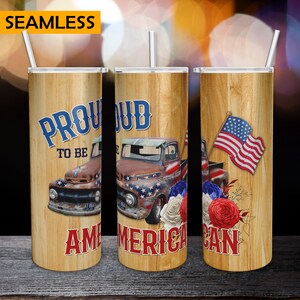 Red Vintage Truck American Flag | PNG Patriotic Truck Sublimation | 4th July Vintage Truck 20oz Skinny Tumbler Sublimation Wrap Designs