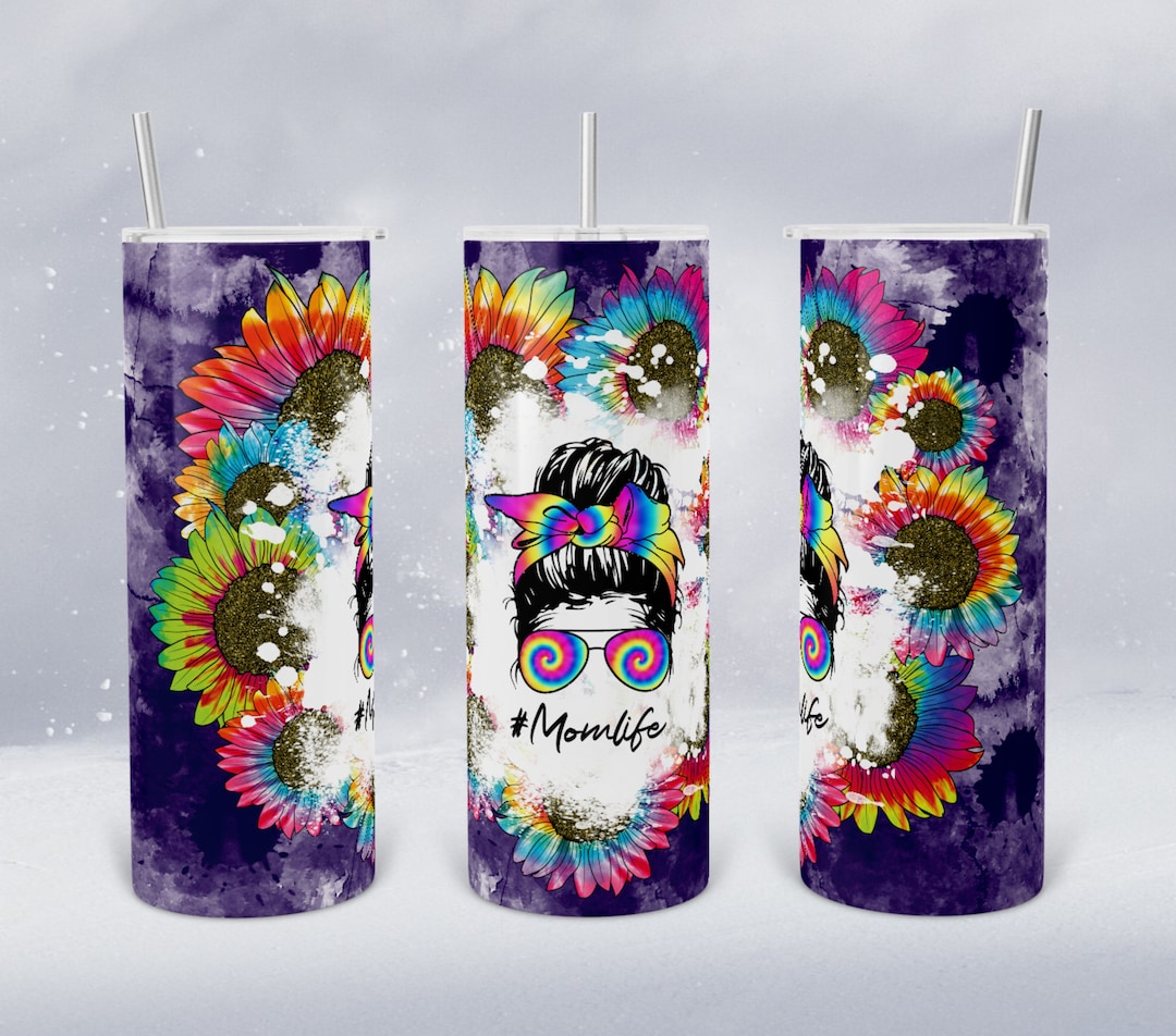 Mom Life PNG Sunflower 20oz Skinny Tumbler Sublimation, Purple Tie Dye ...