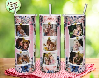 Pink Rose Tumbler Design, Photo Frame, 20 oz Skinny Tumbler Sublimation Designs, Tumbler Wrap Straight and Tapered PNG Digital Downloads.