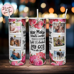 Watercolor Pink Rose Way Maker Miracle Worker Promise Keeper Picture Frame Tumbler Sublimation Design 20 oz Skinny Tumbler Instant Download.