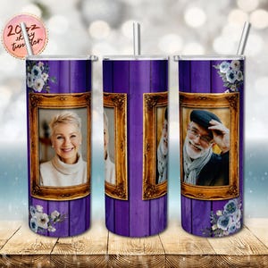2 Picture Frames Tumbler Add Quote Purple Wood Floral Photo Sublimation Design 20 oz Skinny Tumbler Tumbler PNG Instant Digital Only Tumbler