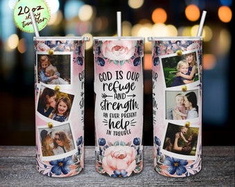 God is Our Refuge and Strength an Ever Present, Photo Frame, 20 oz Skinny Tumbler Sublimation, Pink Rose Bible Verse, PNG Digital Downloads.