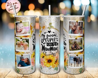 6 tavelramar "Mina favoritpersoner kallar mig mamma", solros, akvarell 20oz smal tumbler, sublimeringsdesignmallar PNG, digital nedladdning.