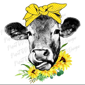 Cute Cow With Yellow Bandana Sublimation, Clipart, PNG Designs, Sublimation Design, PNG, Digital Download, Sublimation Download.