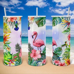 Sommer Leben 20 Oz Tumbler Sublimation rosa Flamingo Glitter Designs digitale PNG Instant Download