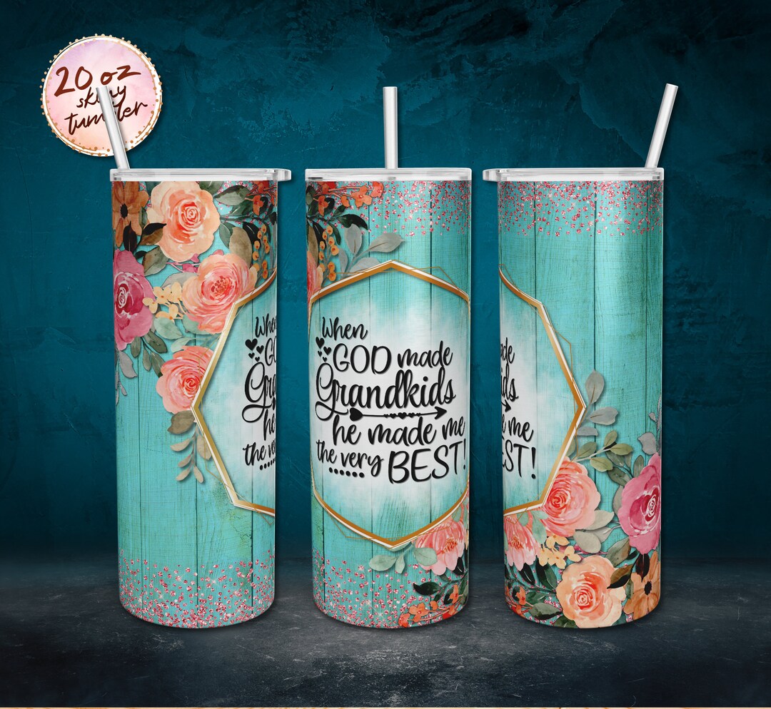When God Made Grandkids Tumbler, Watercolor Pink Rose Gold Tumbler 20