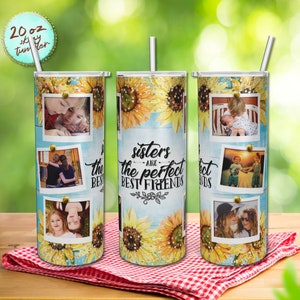 Sonnenblume Aquarell Sisters Are The Perfect Best Friends, 6 Bilderrahmen Tumbler, 20 oz Skinny Tumbler Sublimation Design PNG Download.