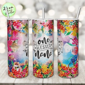 Blessed Nana Tumbler Floral Aquarell 20 oz Skinny Tumbler Sublimation Design Vorlagen Straight/Warped PNG Digital Download.