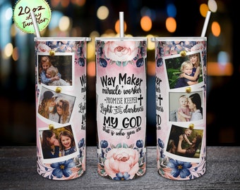 Hacedor de caminos, hacedor de milagros, cumplidor de promesas, marco de fotos, diseños de sublimación para vaso delgado de 20 oz, versículo bíblico de rosa rosa, descargas digitales PNG