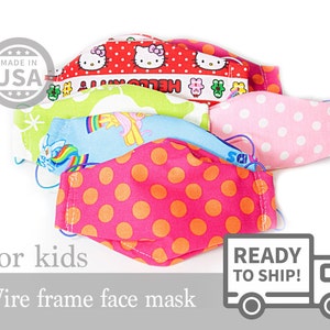 Ready to ship!  Wire frame face mask with filter pocket (kids size)