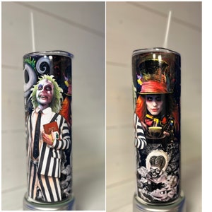 Tim Burton Characters, Beetlejuice, Mad Hatter, Jack Skellington, 20 oz Skinny Tumbler