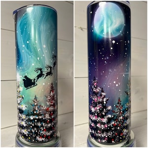 Santa's Sleigh and Reindeer Glow in the Dark 20 oz Skinny Tumbler