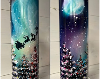 Santa's Sleigh and Reindeer Glow in the Dark 20 oz Skinny Tumbler