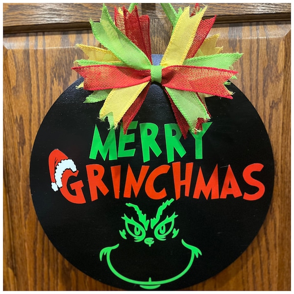 Merry Grinchmas 18" Round Wooden Door/Wall Hanger