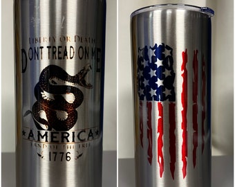 22 oz Tumbler Don't Tread on Me with American Flag