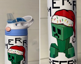 Merry Creepmas Creeper Mine Craft Tumbler, 12oz Kids or 20 oz Skinny Tumber