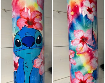 Stitch with Hawaiian Flowers; 20 oz Skinny Tumbler