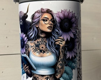 30 oz Flip Top Tumbler "Good Girls Read Dirty Books" with Purple & Teal Flowers