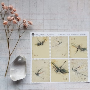 Dragonflies Stamps / Sticker Briefmarken / Journaling / Scrapbook / Vintage