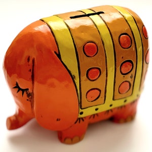 Pride Creations 1960s Papier Mâché Elephant Piggy Bank