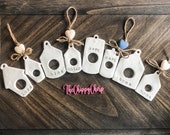 Handmade Rae Dunn Inspired Mini Clay Birdhouse Ornaments