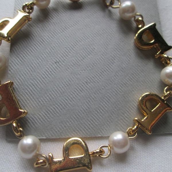 Marvella Pearl Gold Tone Initial P Bracelet with tag