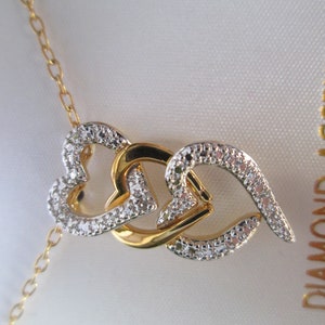 18k Gold Plated Diamond Accent 3 Heart Necklace in box