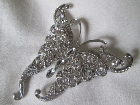 Huge Rhinestone Butterfly Brooch