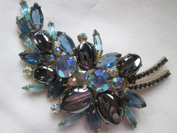 Juliana Open Back Blue Rhinestone Large Brooch