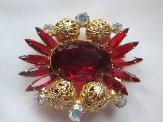 Juliana Open Back Red Gold Plated Bead Rhinestone